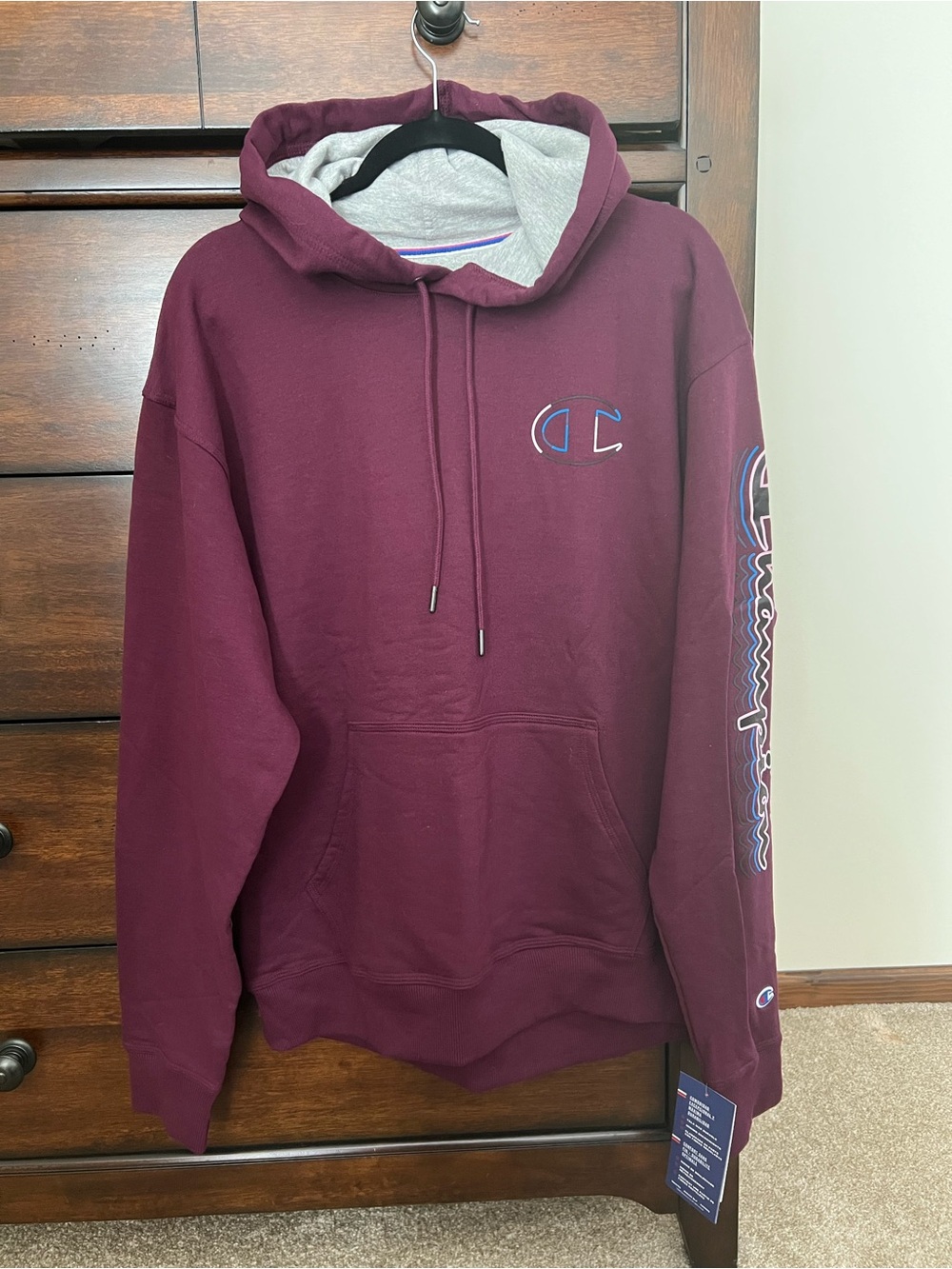 NWT Large Champion Maroon Hoodie with Gray Lined Hood